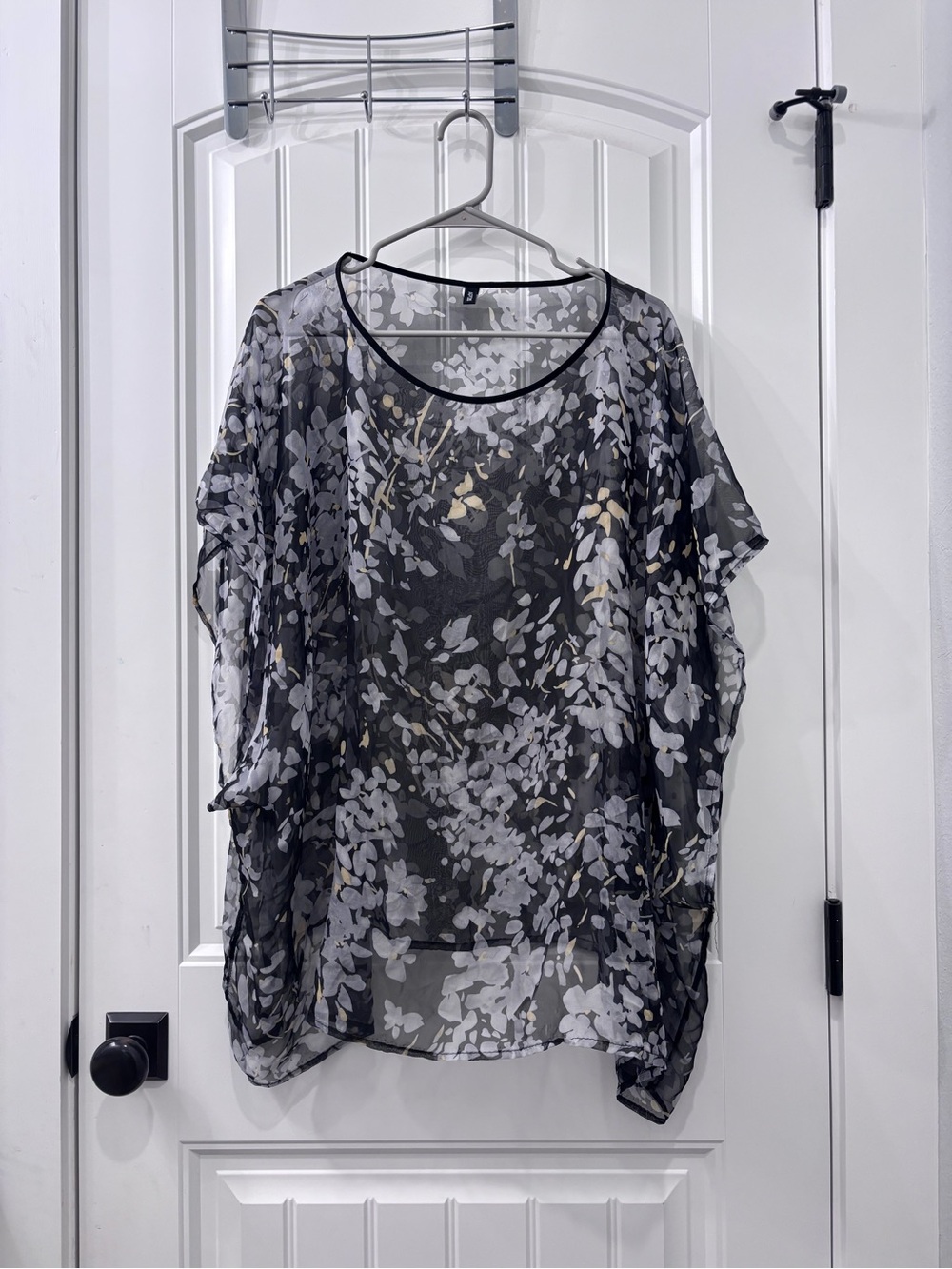 Apt. 9 Black Sheer Floral Overlay Tunic with White Print